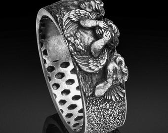 Pierścionek ze srebra próby 925 z aniołami, męska biżuteria religijna z motywem cherubina dla kobiet