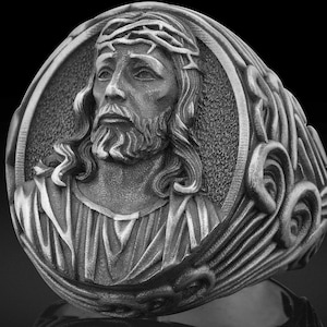 Jesus Signet Ring, 925 Sterling Silver Christian Jewelry Handcrafted Religious Faith Signet Christian Messiah Ring Religious Protection Ring