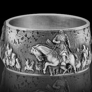Medieval Warrior Ring, Men's Knight Ring Medieval Battlefield Statement Ring Gothic Knight Ring Unique Gift for Him 925 Sterling Silver Band