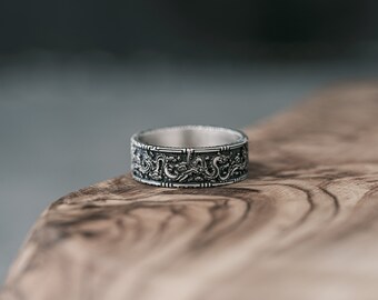 アクセサリー e.m. noir Oxidized Silver Ring 19 Oxidized Sterling Silver Chinese Dragon Ring, Traditional Japanese