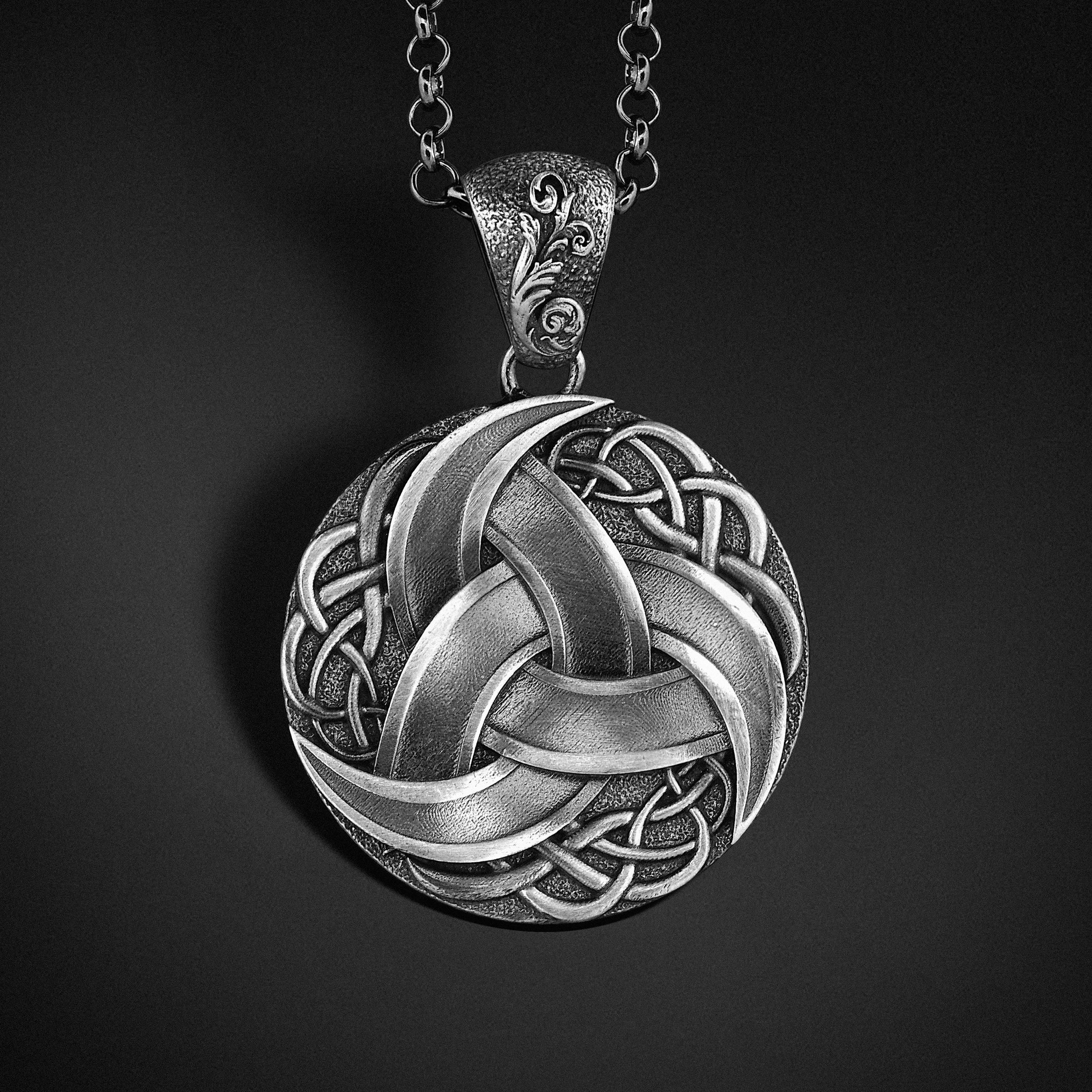 Celtic Knot Triple Crescent Moon Sterling Silver Pendant, Norse ...