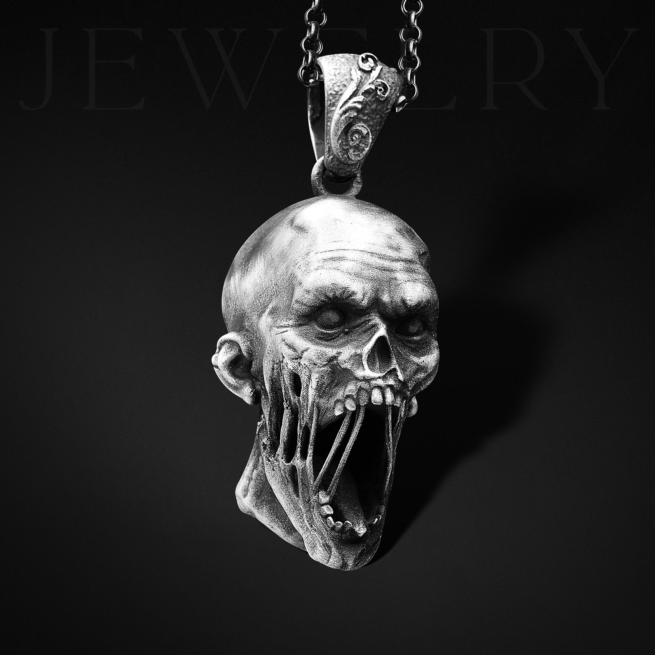 Oxidized Sterling Silver Zombie Head Pendant, Horror Necklace - Etsy