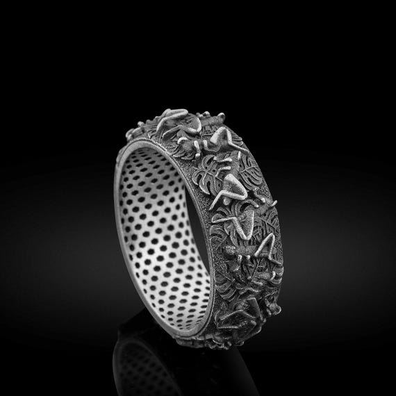 Oxidized Sterling Silver Grasshopper Ring, Nature Inspired Insect