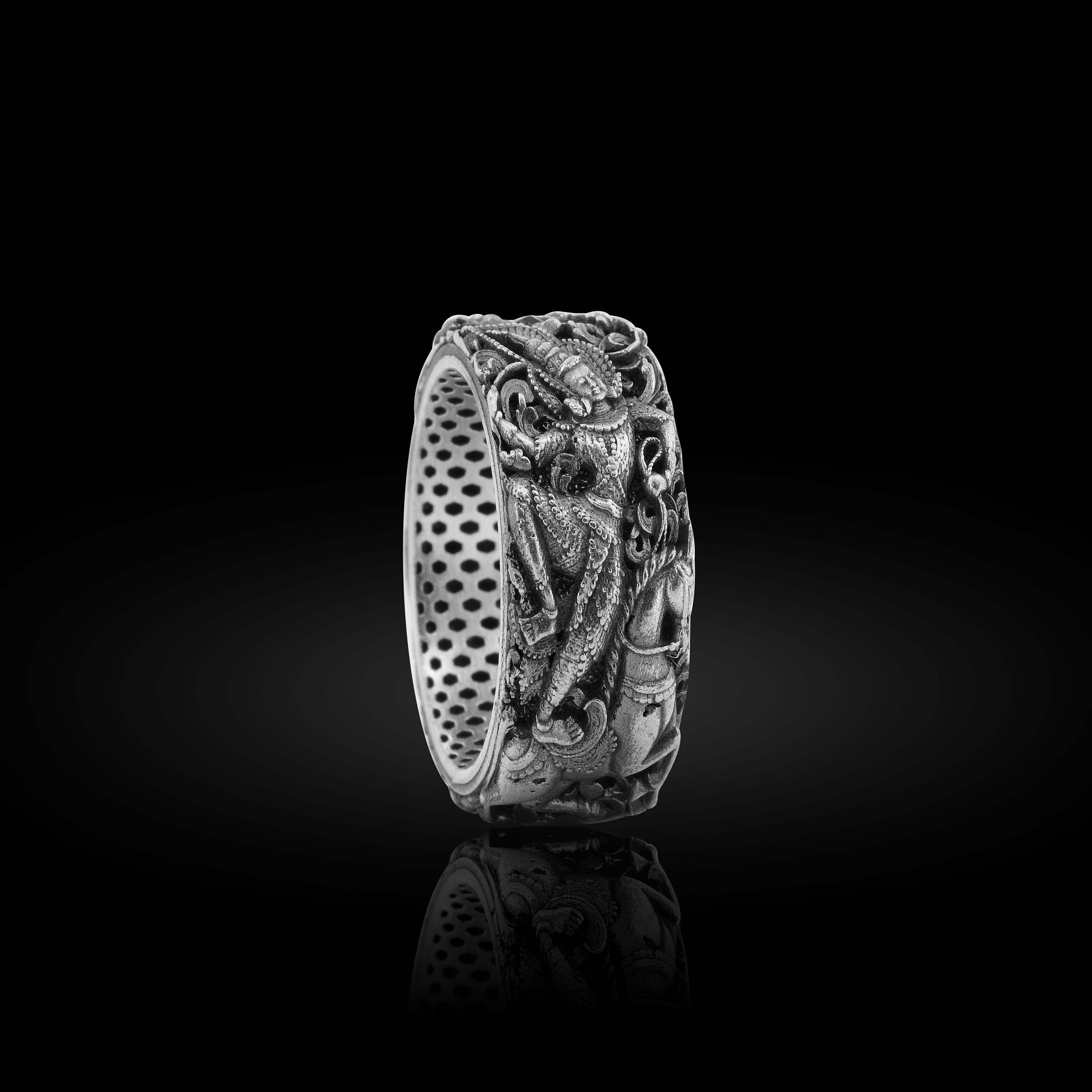 Khmer Buddhist Silver Ring, Thai Dancer Wedding Ring, Sterling Mens or Womens Apsara Cambodian Jewelry - Asian Lao Culture Traditional Ring
