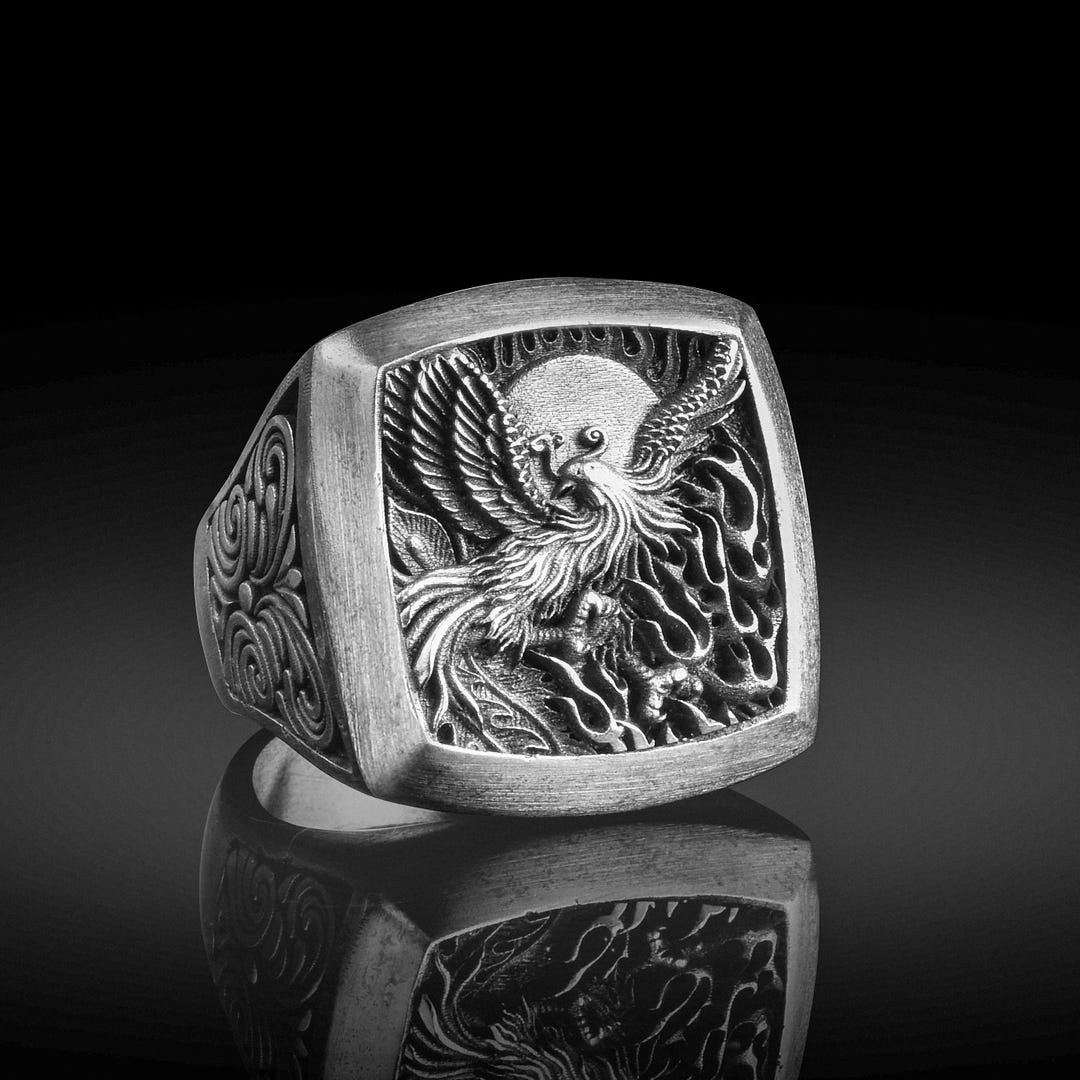 Silver Sterling Phoenix Signet Gothic Handmade Winged Firebird Ring - Etsy