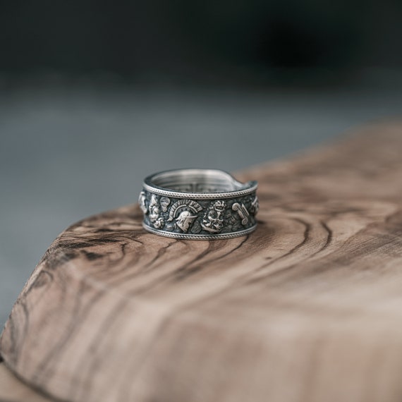 Unique Silver Male Greek Ring, Greek Mythology God Thumb Band Ring
