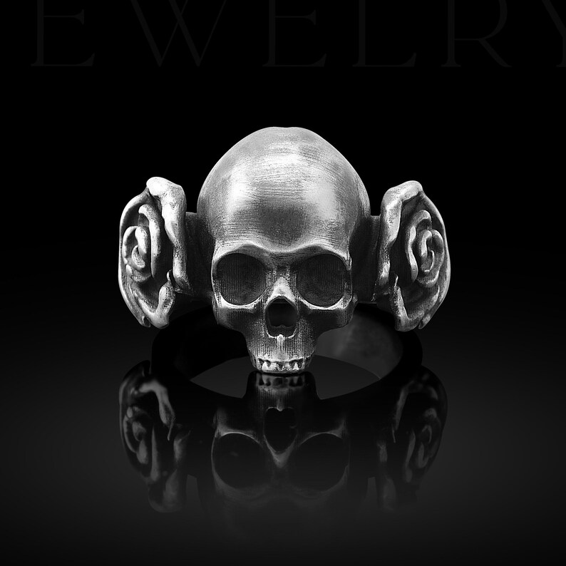 Skull And Roses Rings Oxidized Sterling Silver Skull and Roses Ring, Gothic Wedding Band - Etsy