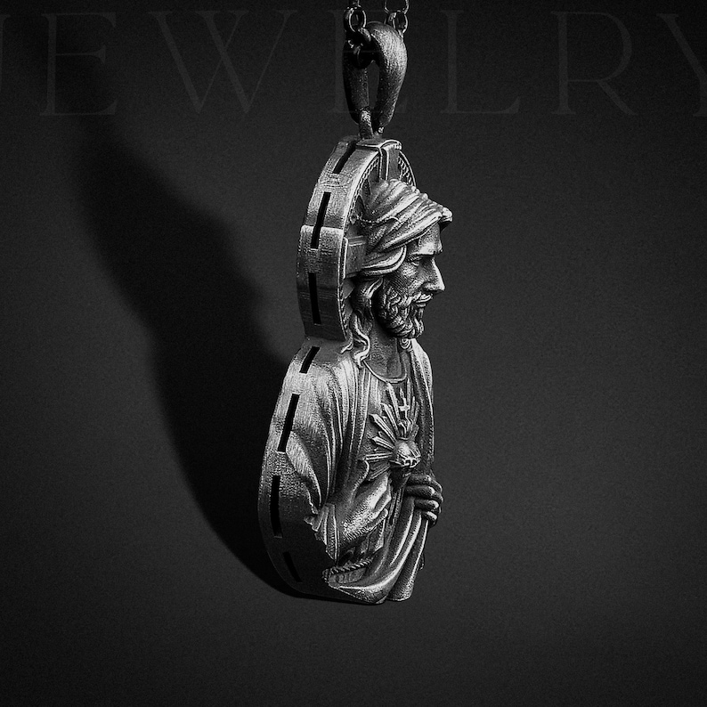 Sacred Heart of Jesus Pendant, Oxidized 925k Sterling Silver, Religious ...