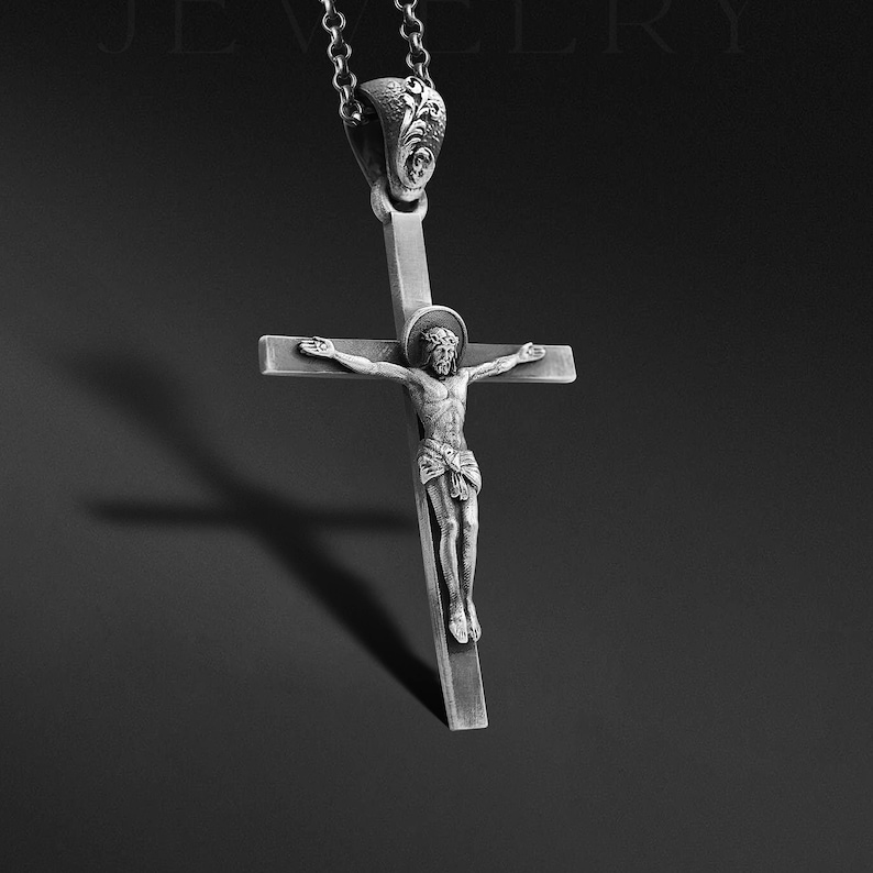 Oxidized Sterling Silver Crucifix Pendant – Jesus Cross Necklace - Etsy