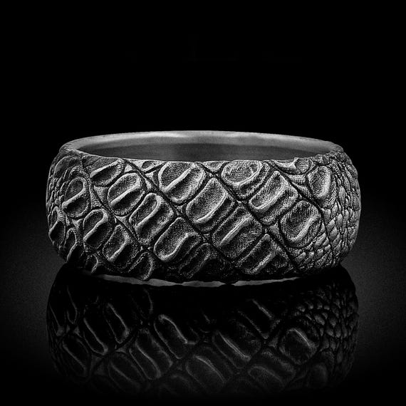 Oxidized Sterling Silver Crocodile Skin Ring, Gothic Jewelry
