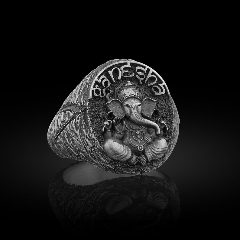Silver Indian Gods Rings, Ganesha Signet Ring, Sterling Men Hindu Pinky ...