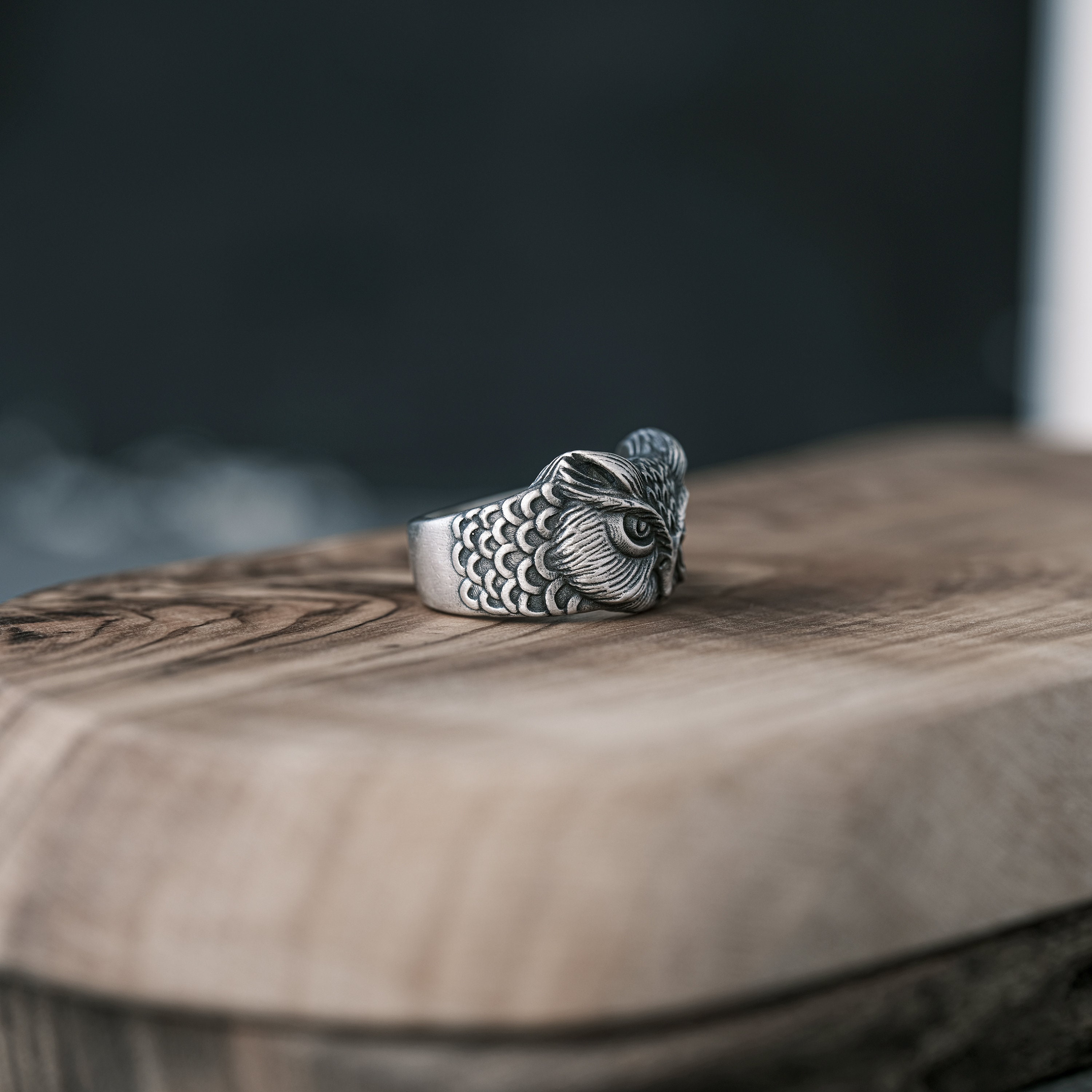 Oxidized Sterling Silver Owl Ring, Biker Animal Jewelry - Etsy