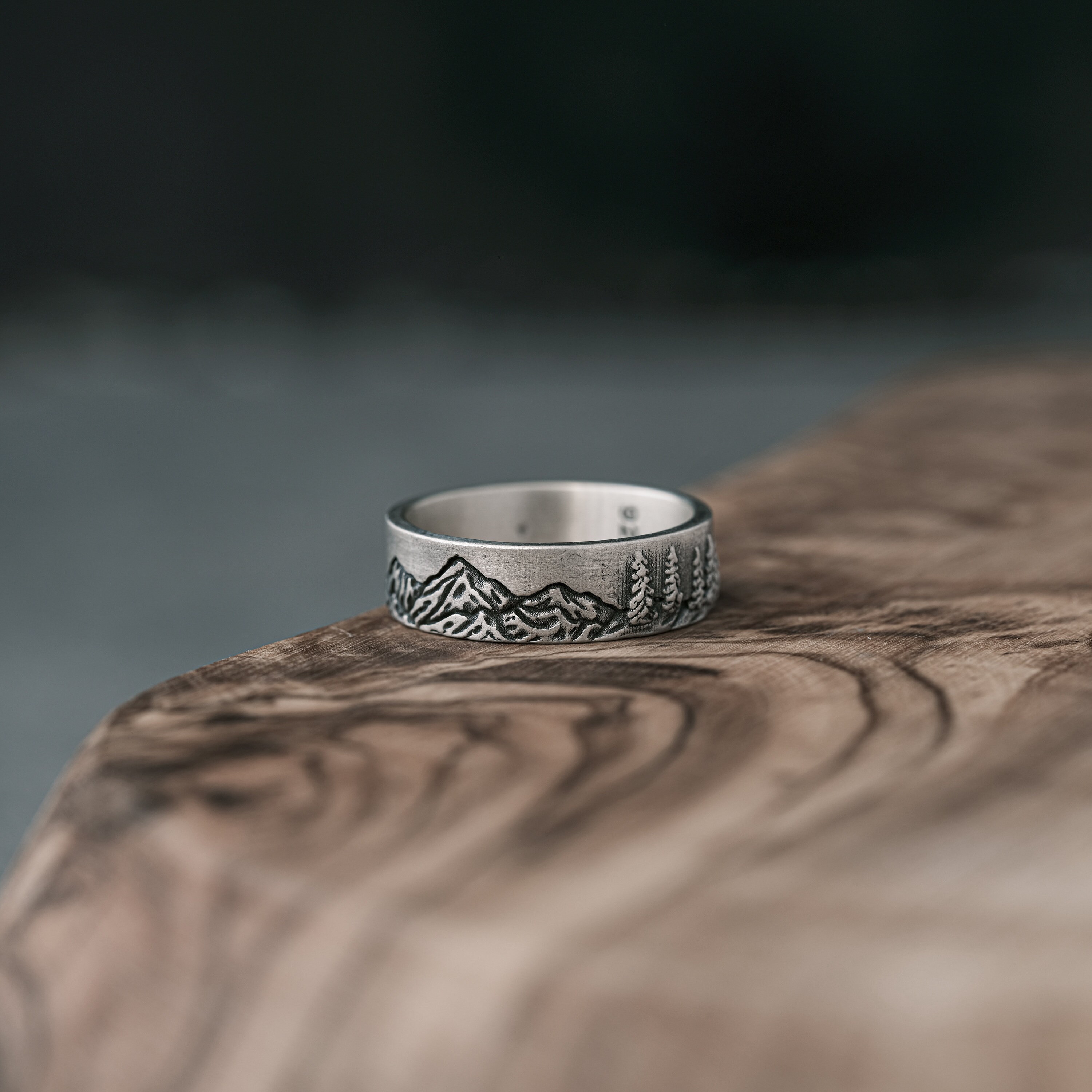 Oxidized Sterling Silver Pine Tree Mountain Ring - Etsy