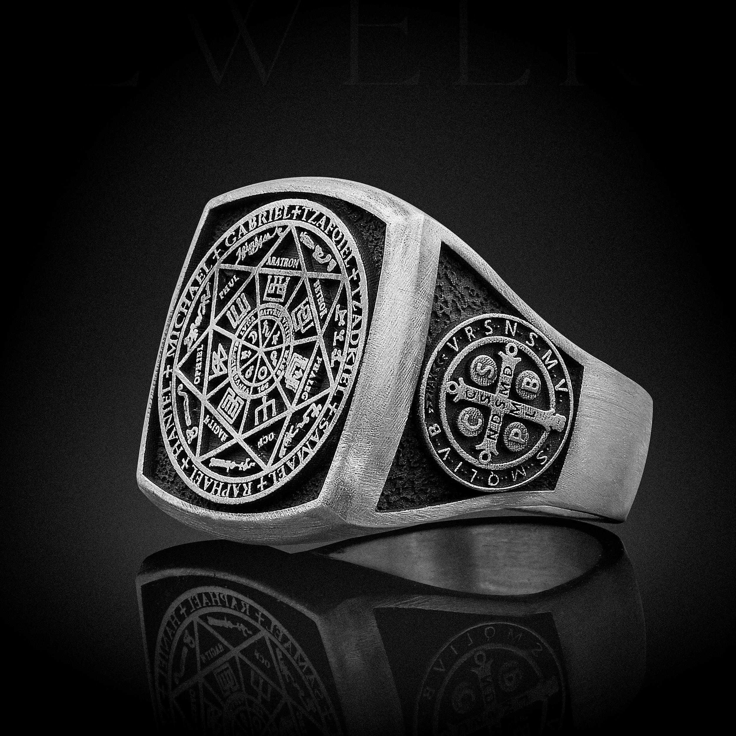 JewelryWe Seals Of The Seven Archangels Rings Men's Stainless Steel Statement Band Talisman Ring Flat Top Signet Rings B098qdn9dv Ca Fwd 032625 Hq