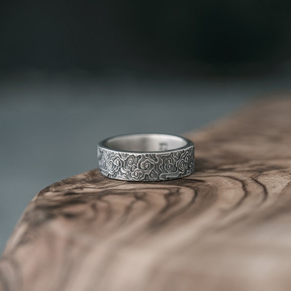 Oxidized Sterling Silver Cloud Ring, Handmade Japanese Art Jewelry