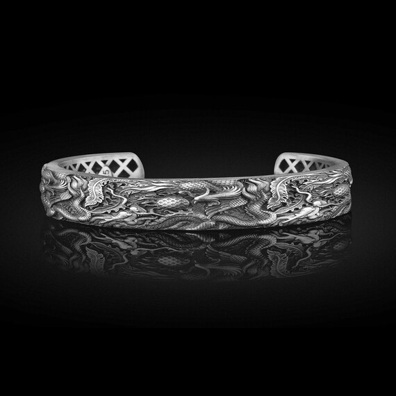 Phoenix Cuff Bracelet Men Dragon Bangle Jewelry Firebird Gift for