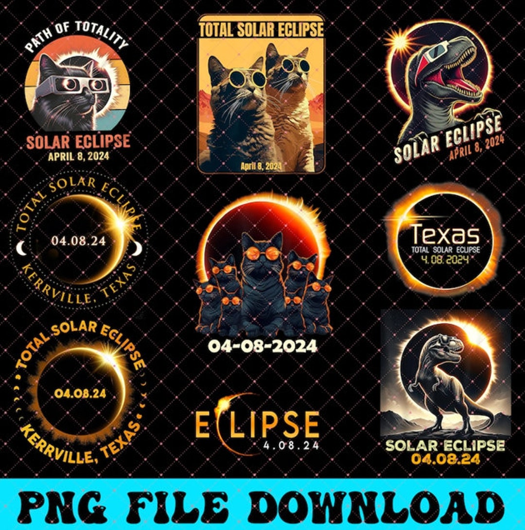 Total Solar Eclipse 2024 PNG Bundle, Total Solar Eclipse April 8th 2024