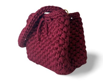 Bolso de Mano de Algodón Rojo Oscuro - Bolso de Mujer Made in Italy