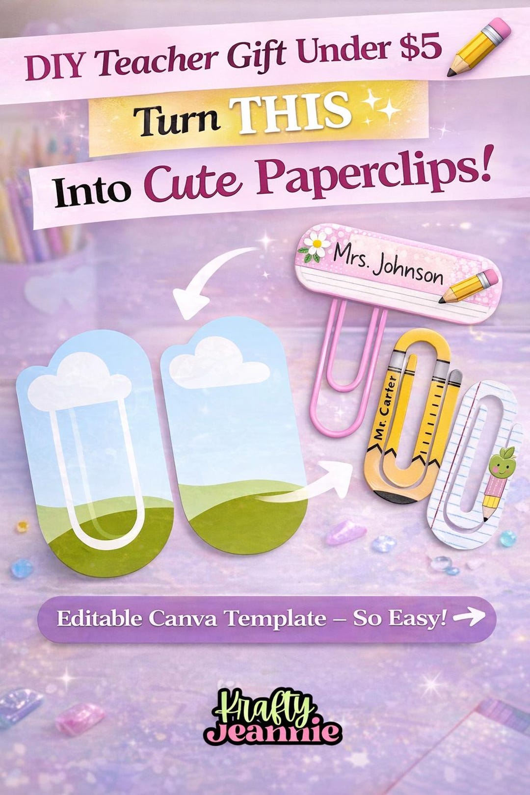 Paperclip Forms Editable Jumbo Paperclip Template: DIY Bookmark, Planner Clip (canva ...