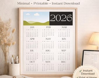 2026 Year-at-a-Glance Calendar Canva Template | Editable Minimalist Yearly Planner | Printable Year Overview | Instant Download