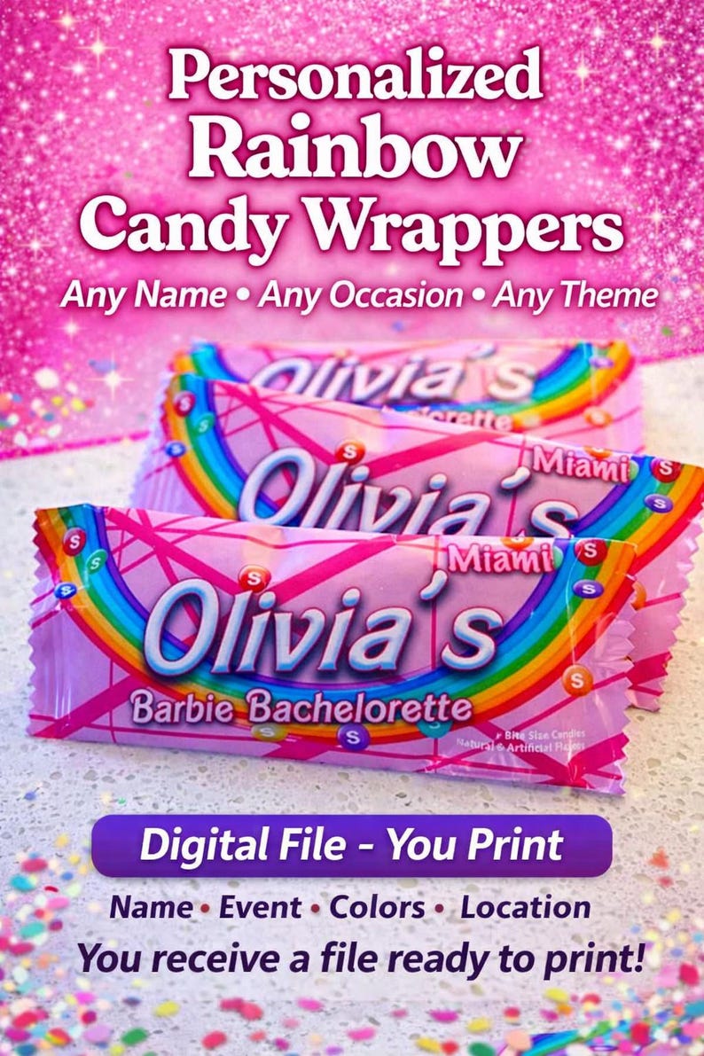 Personalized Rainbow Candy Wrappers Custom Candy Labels Birthday Party ...
