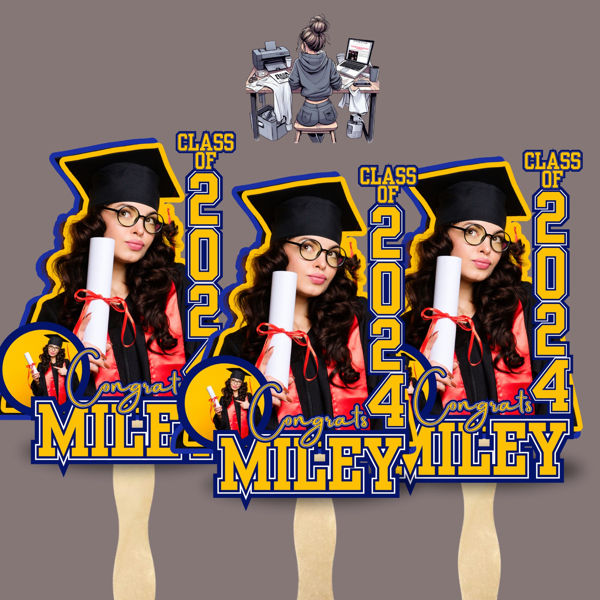 Custom Grad Fans, Graduation Fans, Head on a Stick, Custom Face Fans