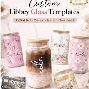 Pacchetto di modelli per decorare lattine di vetro Libbey: 4 misure, design fai da te (download digitale)