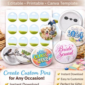 Modello per spilla da 2,5 pollici: stampa su Canva, formato US Letter e A4 (download digitale)