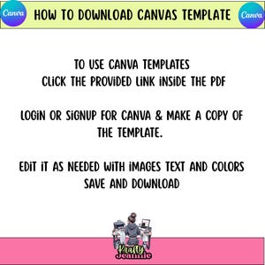 May include: A graphic with instructions on how to download a Canva template. The text includes steps like clicking a link, logging in, making a copy, editing, and saving. A cartoon illustration of a person at a desk is at the bottom.