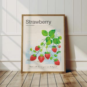 Póster de fresa, ilustración de fresa, decoración del hogar, póster de arte gastronómico, regalo de inauguración de la casa