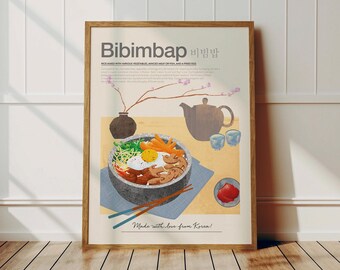 Bibimbap poster, Korean Food Poster, Korean Kitchen Decoration, Asian Cuisine, Dolsot Bibimbap, Korean Food Lovers, Asian Korean Style Deco