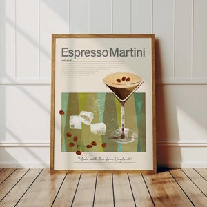 Póster de Espresso Martini, decoración de bar, pósteres de cócteles, decoración del hogar, arte de cócteles, regalo para un amante de los cócteles