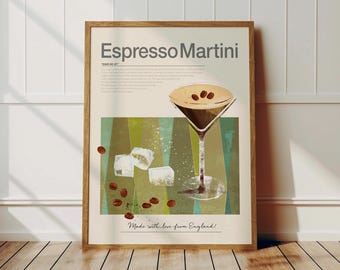 Espresso martini poster, Bar decor, Cocktail posters, The art of the cocktail, Home decor, Bar cart print, Gift for a Martini-loving friend