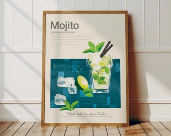 Mojito Poster, Cocktail Poster, Woondecoratie, Keukendecoratie, Cadeau voor Mojito-liefhebber, Housewarming Cadeau