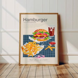 Hamburger poster, Fast food decor, American cooking, American food poster, Cheeseburger poster, Fast food fan, Home Wall Decor, USA deco