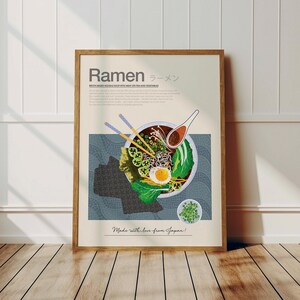 May include: A poster featuring a colourful illustration of a bowl of ramen noodles. The poster includes the text "Ramen ラーメン" and "Made with love from Japan!"
