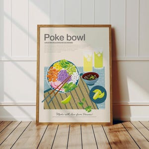 Poke bowl poster, Hawaïan recipe poster, Hawaïan atmosphere , Kitchen Decoration, Hawaïan Art