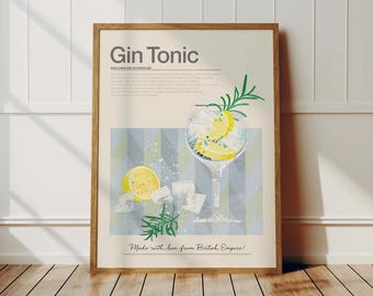 Gin-tonic poster, Cocktail poster, Bar decor, Woondecoratie, Cadeau voor een cocktailliefhebber, Housewarming cadeau