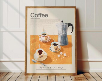 Coffee poster, Kitchen decor, Coffee-lover gift, Coffee aesthetic, Housewarming party gift, Café bar decor, Trendy wall art