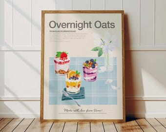 Overnight oats poster, Breakfast cereal poster, Healthy breakfast Wall Art, Breakfast poster, Kitchen decoration, English breakfast Print