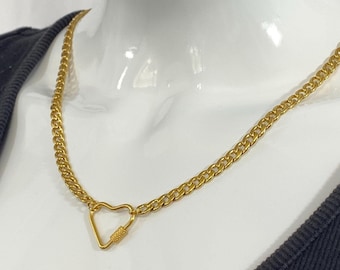 Collar de acero inoxidable con mosquetón en forma de corazón y cadena cubana de Miami