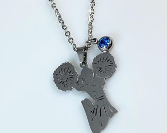 Cheerleader mit Geburtsstein Halskette Edelstahl MADE IN CANADA
