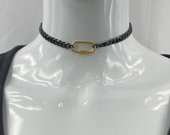 Collar de acero inoxidable con cadena cubana Miami y mosquetón. HECHO EN CANADÁ.