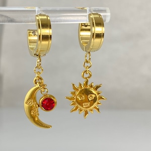 Sun & Moon Huggie Earrings and Birthstone