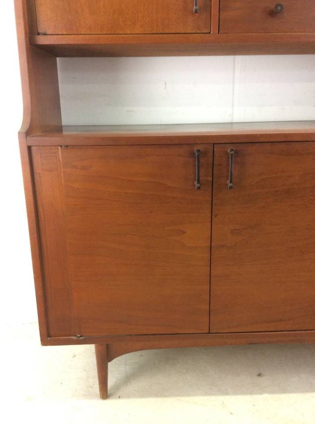 Mid Century Modern Walnut China Sliding Glass Doors, Vintage