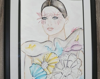 Original Fashion illustration watercolor art, Limited Edition Wall art, Fashion Art, Sketch,  Valentino painting, NOT A PRINT Only 1