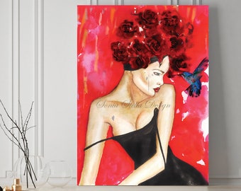 Rose floral watercolor portrait painting illustration, print from original signed by artist SoniaStella