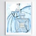 Coco Perfume Fashion Painting, Chanel Art Fashion Illustration, Art Print Wall Decor, Coco Art, blue Watercolor Wall Art