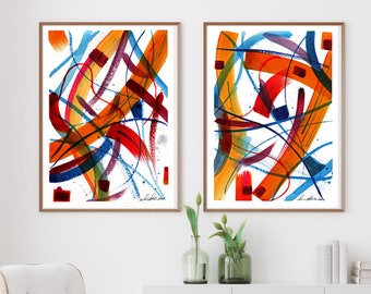 Abstract Canvas Set, Watercolor Abstract Set, Colorful Brush Stroke Watercolor Giclee Print, Contemporary Abstract Art, Large Signed Artwork