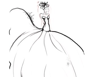 Black and white fashion art print from original watercolor painting by artist SoniaStella, signed and numbered glicee